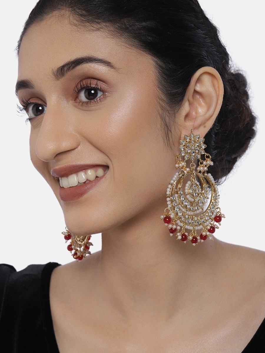 Jewellery I Jewels | Women'S Gold Plated Alloy Kundan Stones Earrings - I Jewels Red