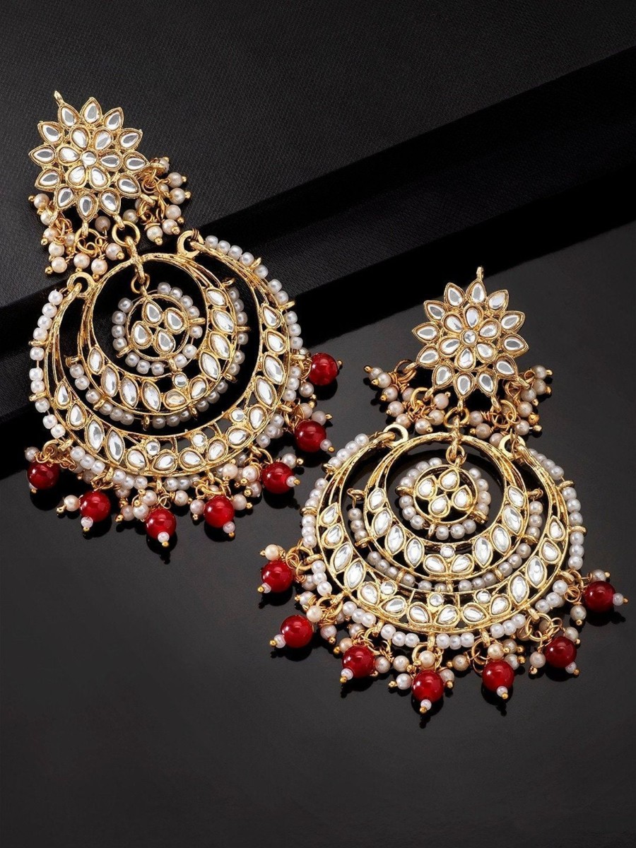 Jewellery I Jewels | Women'S Gold Plated Alloy Kundan Stones Earrings - I Jewels Red