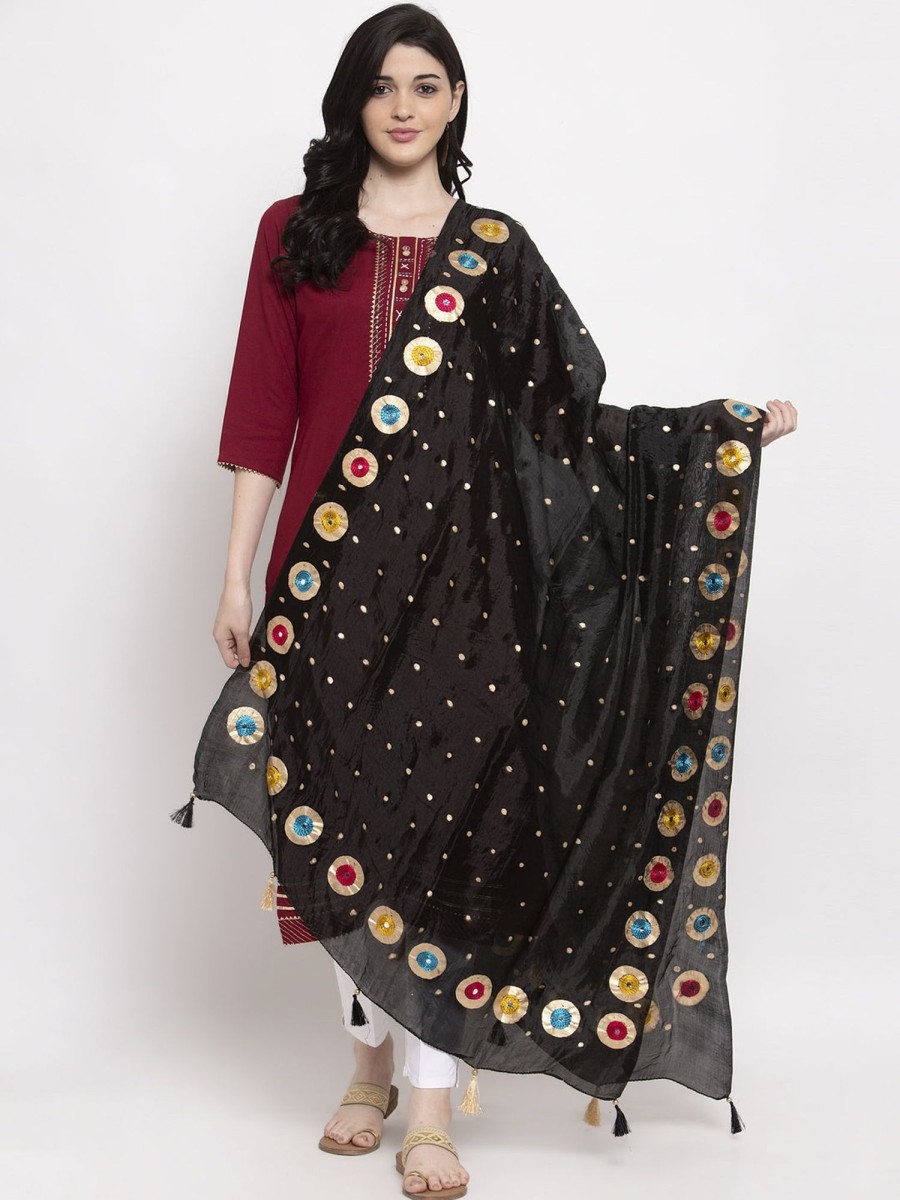 Women Wahe-NOOR | Women'S Black Printed Poly Silk Dupatta - Wahe-Noor