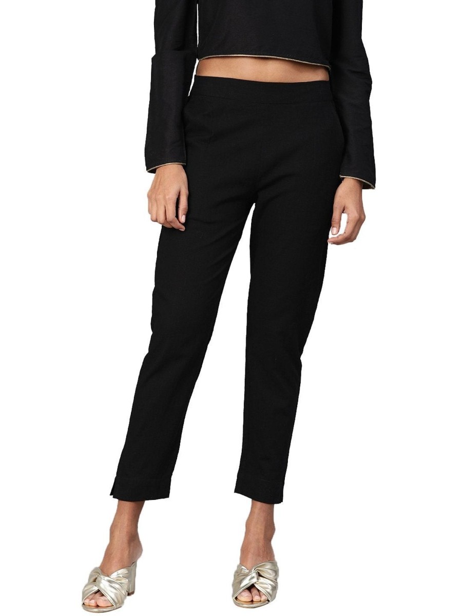 Women NOZ2TOZ | Women'S Cotton Trouser - Noz2Toz Black