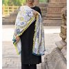 Women MESMORA FASHION | Women'S White Tribal Motif Aari Embroidered Khadi Shawl/Dupatta With Lemon Tassel Lace - Mesmora Fashion