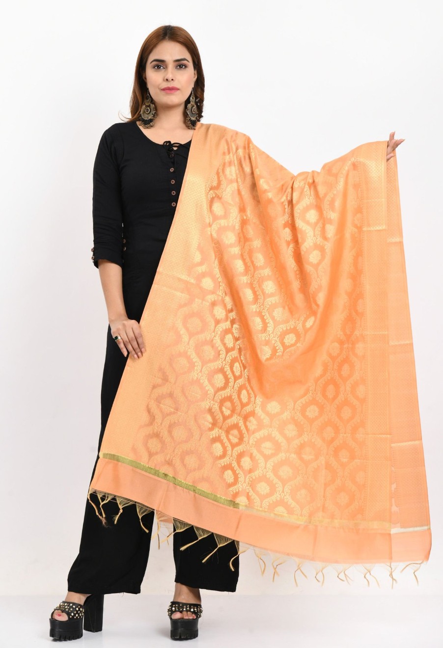 Women Moeza | Women'S Banarsi Silk All Over Woven Design Dupatta - Moeza Peach