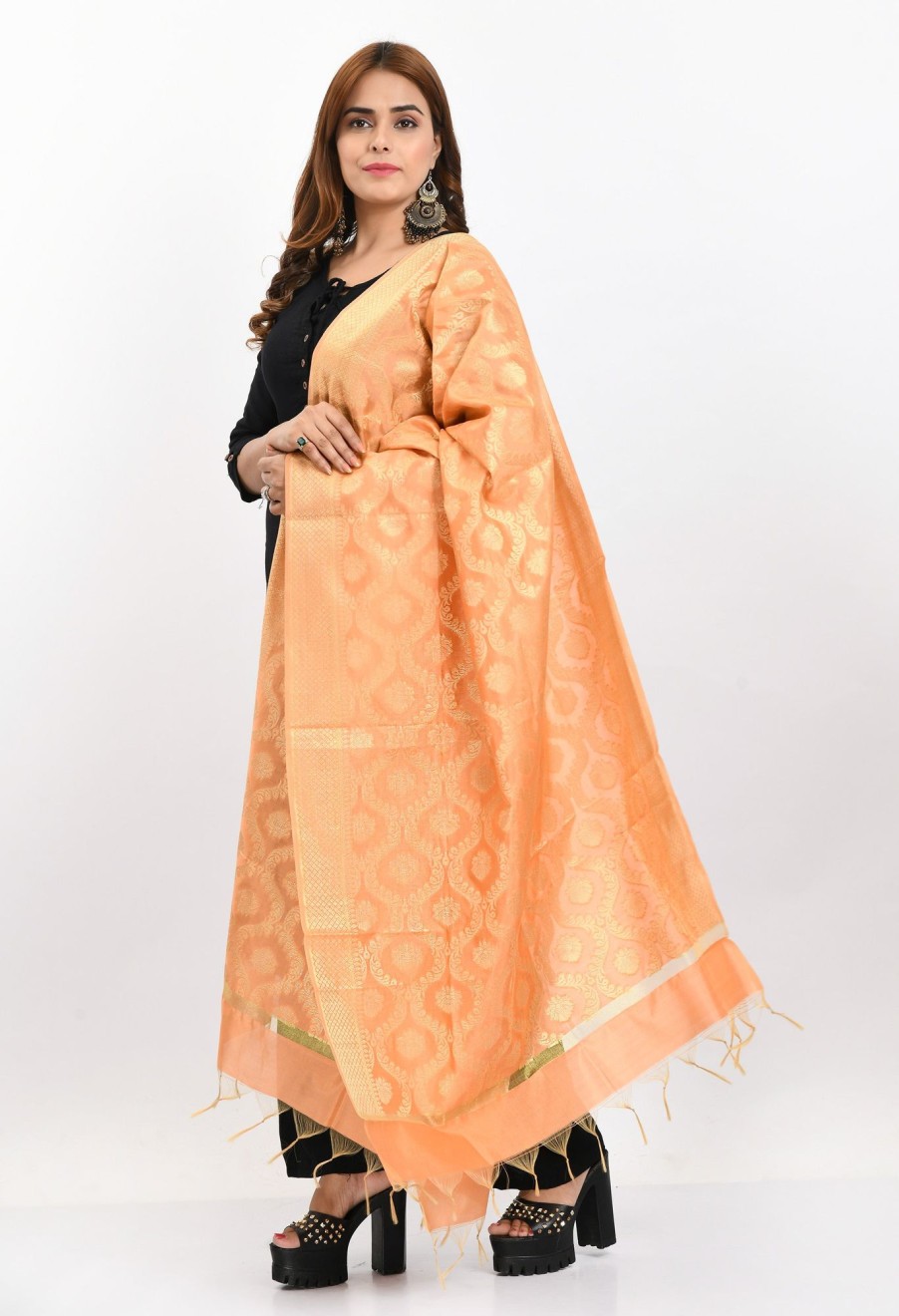 Women Moeza | Women'S Banarsi Silk All Over Woven Design Dupatta - Moeza Peach