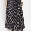 Women Wahe-NOOR | Women'S Navy Blue Floral Printed Rayon Skirt - Wahe-Noor