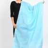 Women Moeza | Women'S Linen Cotton Silver Border Sky Dupatta - Moeza Blue