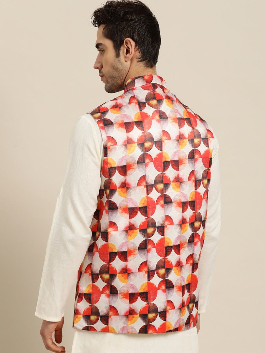 Men Sojanya | Men'S Silk Blend Printed Only Nehru Jacket - Sojanya Off White