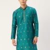 Men Virat Fashions | Men'S Teal Coller Embroidered Woven Design Kurta Only ( Ko 649 Teal ) - Virat Fashions