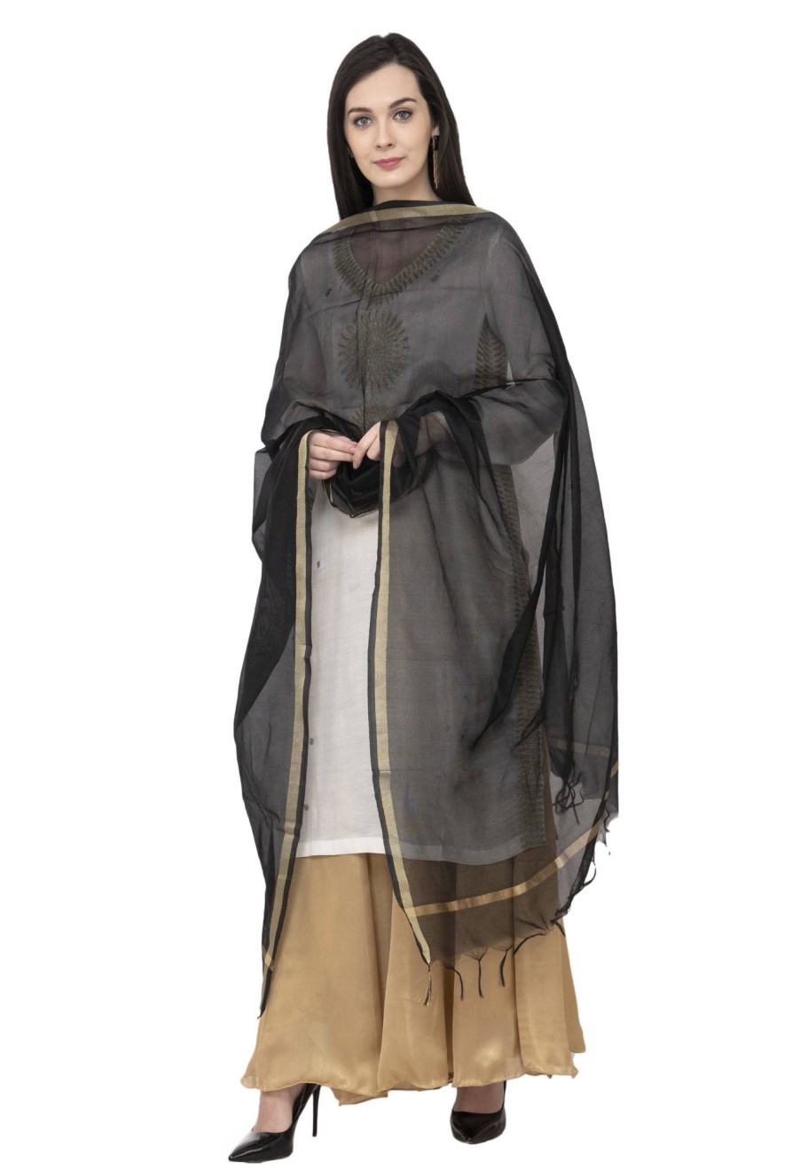 Women AR Silks | A R Silk Golden Color Fancy Silk Dupattas And Chunnis Black