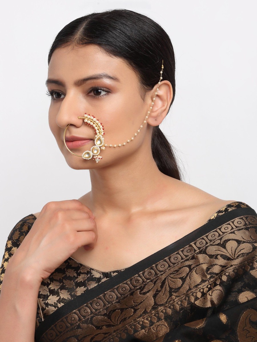 Jewellery Ruby Raang | Traditional Kundan Nose Ring Nath By Ruby Raang