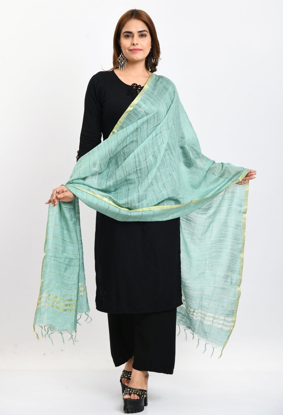 Women Moeza | Women'S Cotton Zari Box Pista Dupatta - Moeza Green