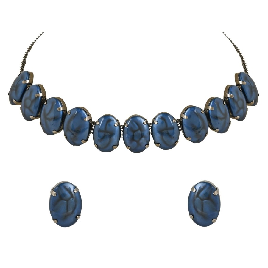 Jewellery I Jewels | Women'S Glamorous Fashionable Eye-Catching Beaded Choker And Earrings Set - I Jewels Blue