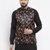 Men Virat Fashions | Men'S Black Printed Nehru Jacket ( Jowc 4007Black ) - Virat Fashions