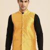 Men Sojanya | Men'S Silk Blend Mustard U0026 Gold Self Design Nehru Jacket - Sojanya