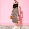 Women StyleStone | Women'S Floral Slit Midi Skirt U0026 Coral - Stylestone Grey