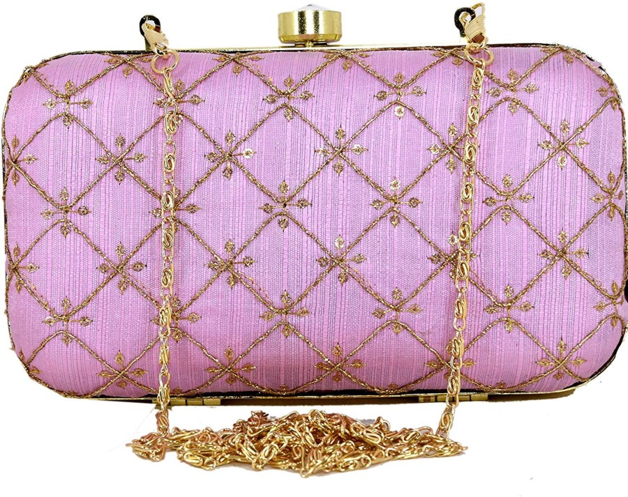 Others VASTANS | Women'S Pink Color Tulle Embroidered Faux Silk Clutch - Vastans