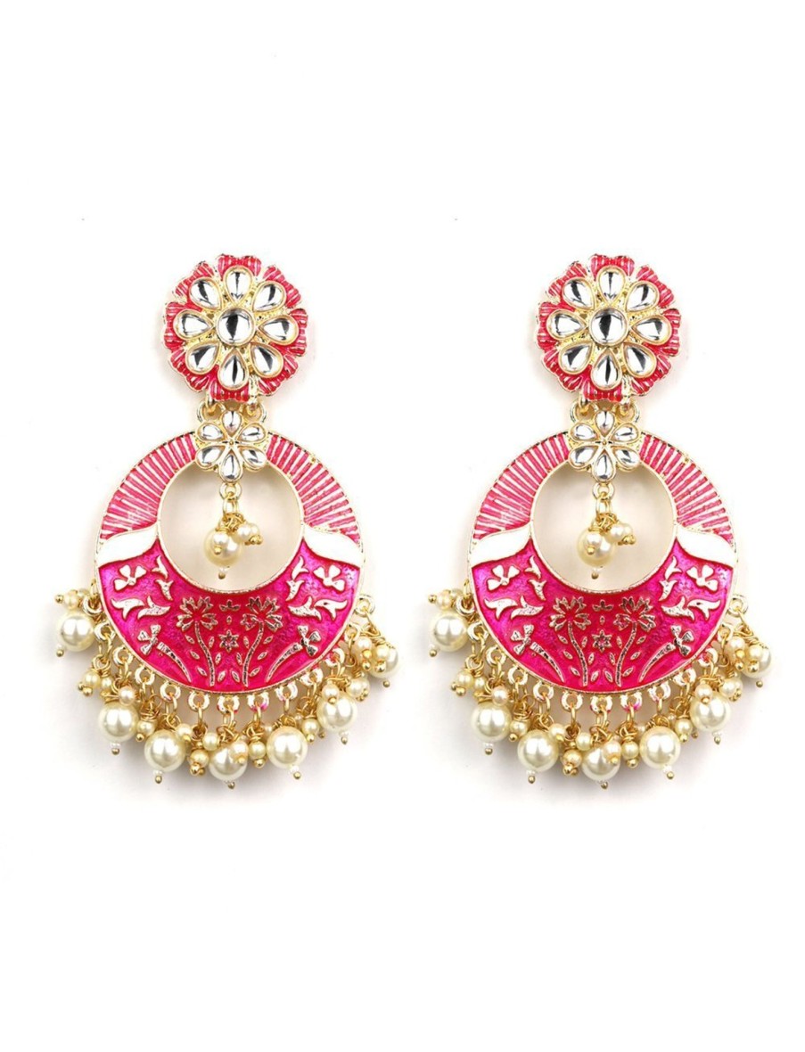 Jewellery Priyaasi | Women'S Kundan Studded Beaded Drop Earring - Priyaasi Pink