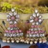 Jewellery Priyaasi | Women'S Pink Gold-Plated Stones Studded Floral Patterned Jhumka Earrings In Pink And White Color - Priyaasi