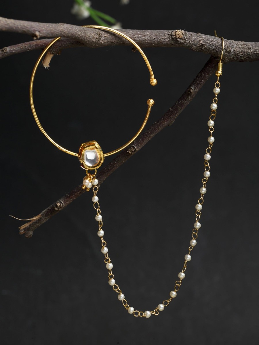 Jewellery Ruby Raang | Gold Plated Kundan Nose Ring By Ruby Raang