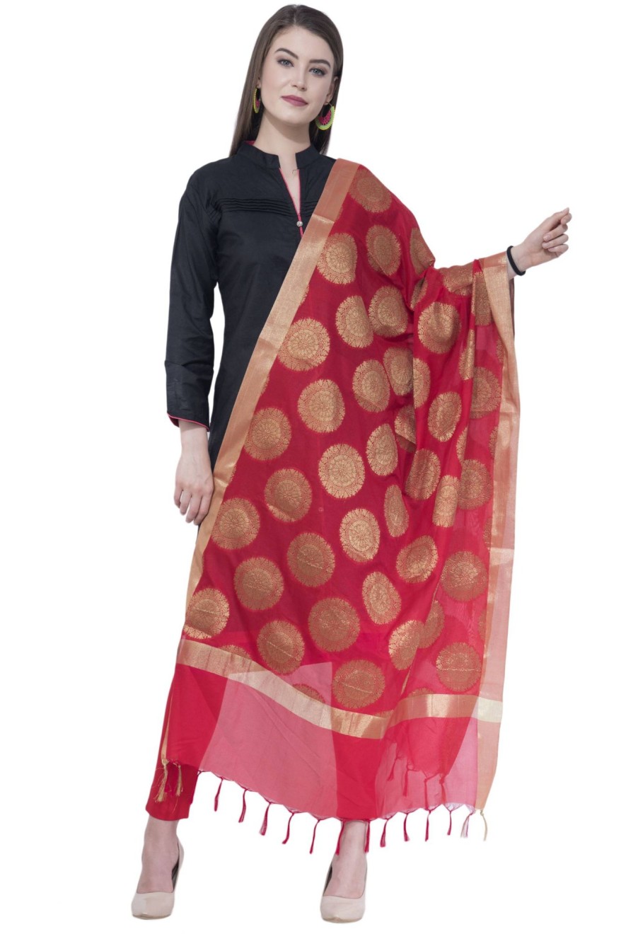 Women AR Silks | A R Silk Color Vns Big Gola Dupattas And Chunnis Red