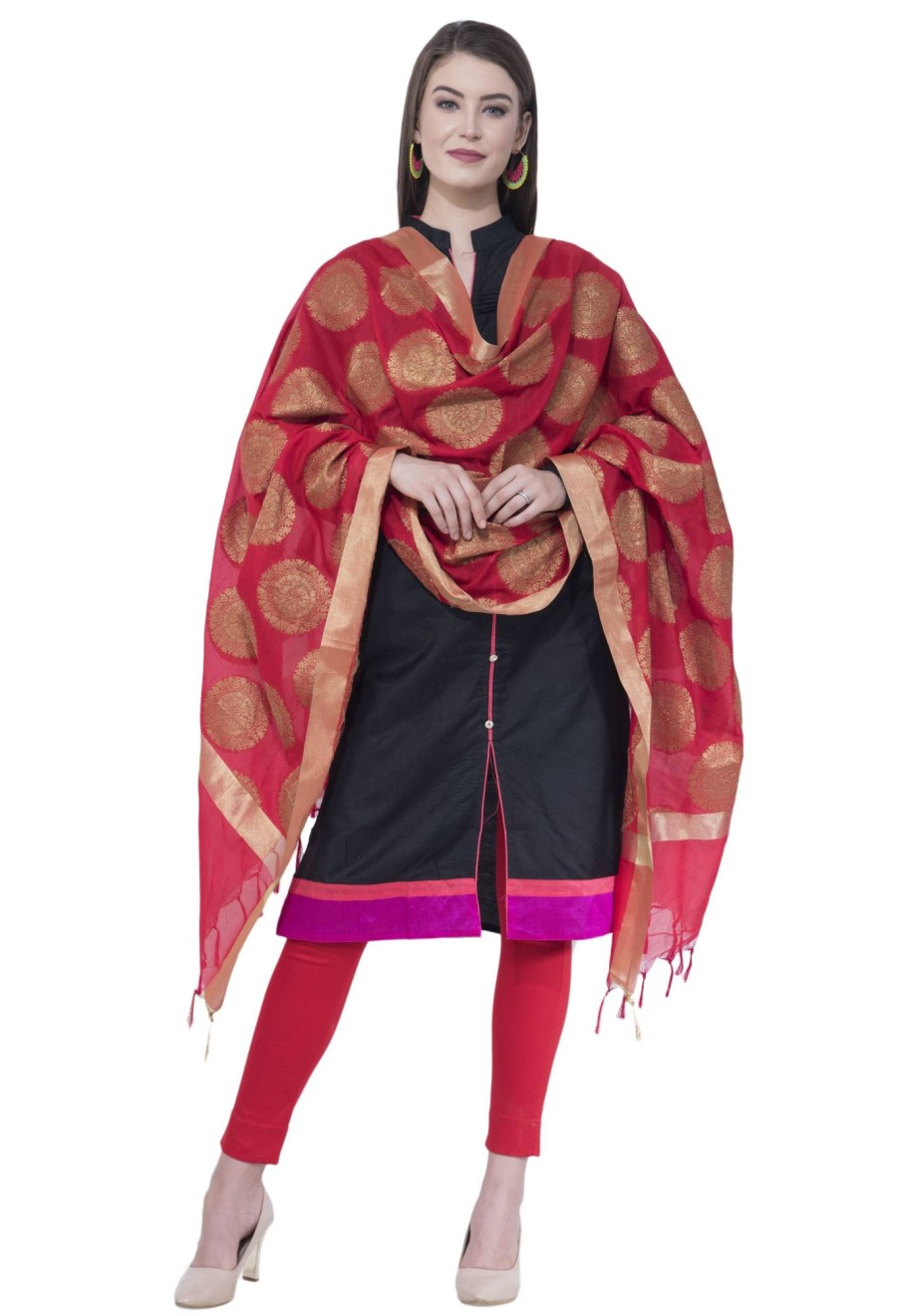 Women AR Silks | A R Silk Color Vns Big Gola Dupattas And Chunnis Red