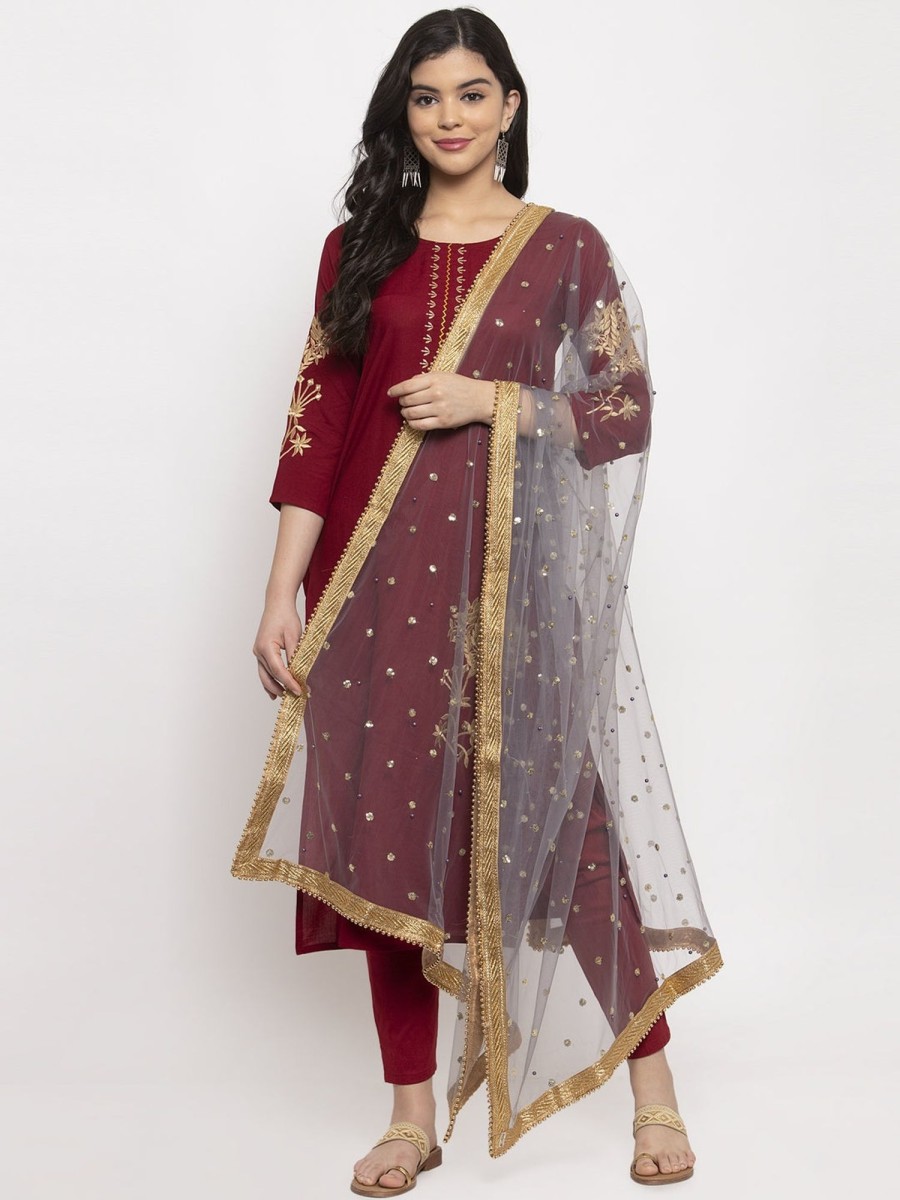 Women Wahe-NOOR | Women'S Grey Heavy Gotta Patti Net Dupatta - Wahe-Noor