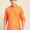 Men Sojanya | Men'S Cotton Orange Solid Short Kurta - Sojanya