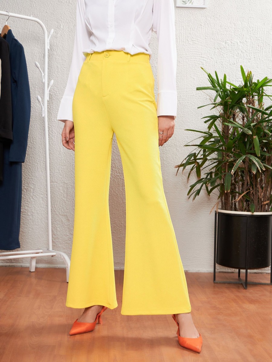 Women SASSAFRAS | Women'S Bell Bottom Pants - Sassafras Yellow