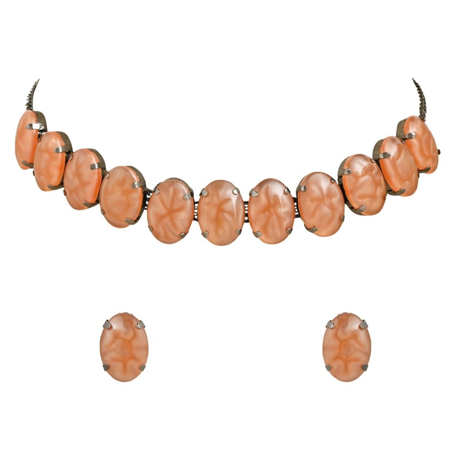 Jewellery I Jewels | Women'S Glamorous Fashionable Eye-Catching Beaded Choker And Earrings Set - I Jewels Peach