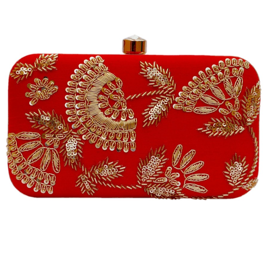 Others VASTANS | Women'S Red Color Adorn Embroidered U0026 Embelished Party Clutch - Vastans