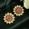 Jewellery Priyaasi | Women'S Floral Pink Studded Gold Plated Earrings - Priyaasi