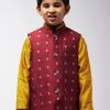 Men Sojanya KID | Kid'S Cotton Blend Maroon Self Design Only Nehru Jacket - Sojanya Kid Maroon & Silver