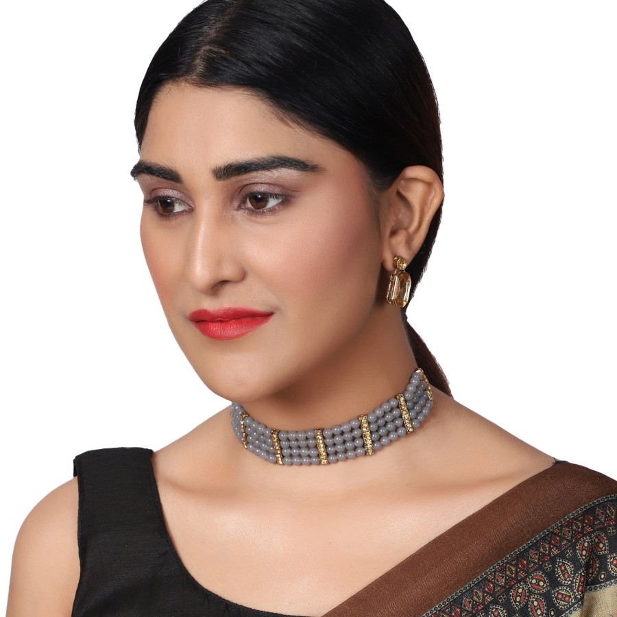 Jewellery Zaffre Collections | Women'S Twinkle Elegant Party Wear Jewellery Set - Zaffre Collections Grey