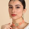 Jewellery Zaffre Collections | Women'S/Girl'S Choker Set With Maang Tikka And Meena - Zaffre Collections Peach