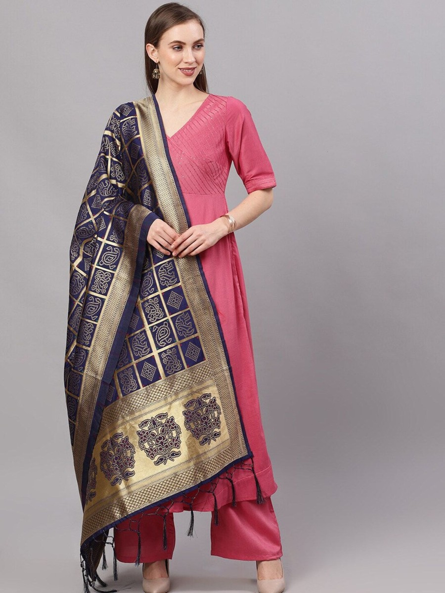 Women AKS | Women'S Navy Zari Worked Dupatta - Aks Blue