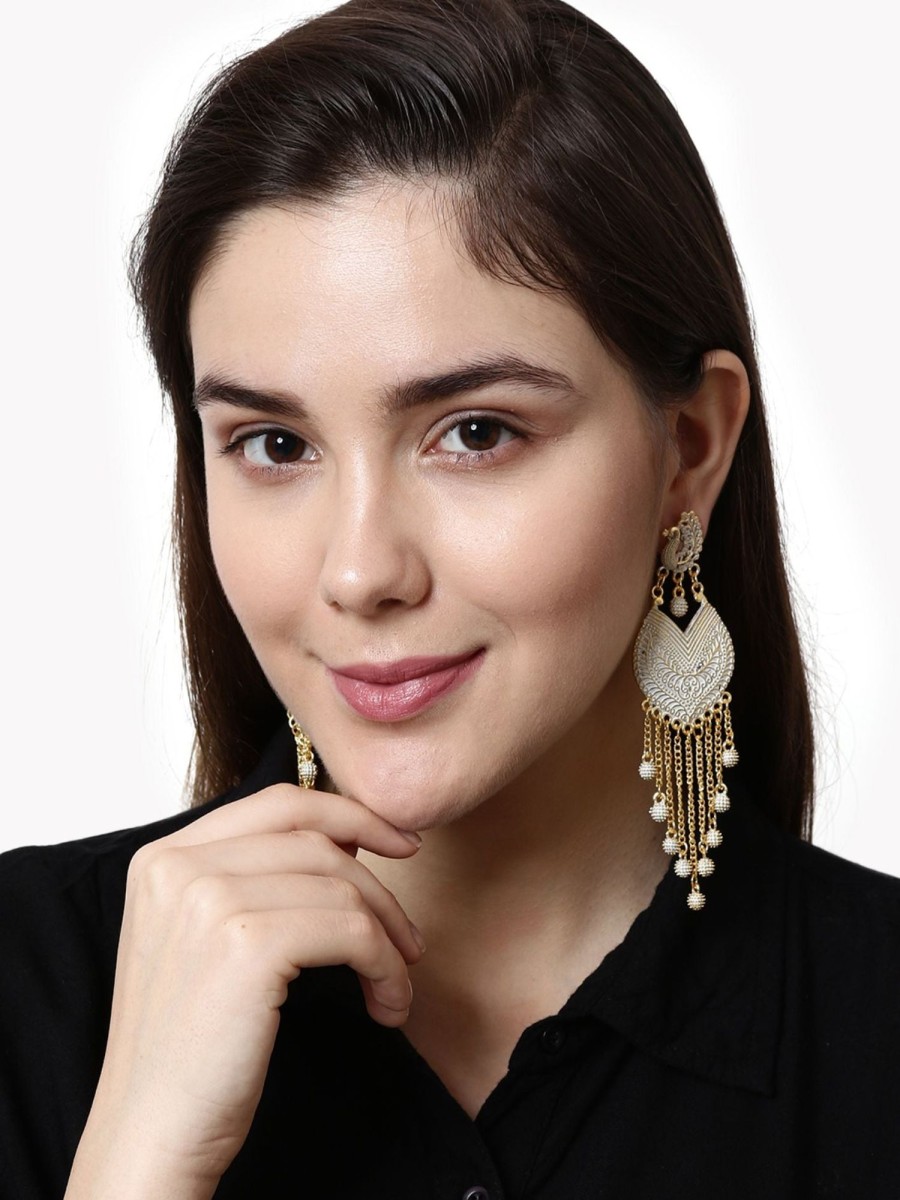 Jewellery Anikas Creation | Women'S U0026 Gold-Plated Enamelled Peacock Shaped Drop Earrings - Anikas Creation White