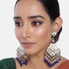 Jewellery I Jewels | Women'S Gold Plated Ethnic Meenakri Dangler Earrings Studded With Kundan - I Jewels Blue