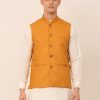 Men Virat Fashions | Men'S Mustard Solid Woven Sleeveless Nehru Jackets ( Jowc 4046 Mustard ) - Virat Fashions