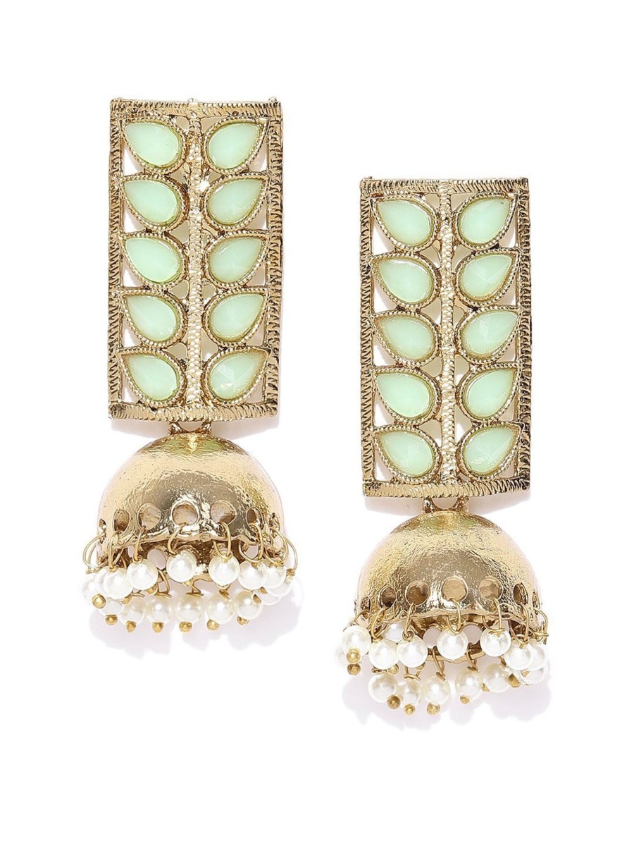 Jewellery Priyaasi | Women Golden And Green Jhumki Earrings By Priyaasi (1 Pair Earrings)