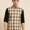 Men Sojanya | Men'S Cotton Blend Beige U0026 Brown Checked Nehru Jacket - Sojanya