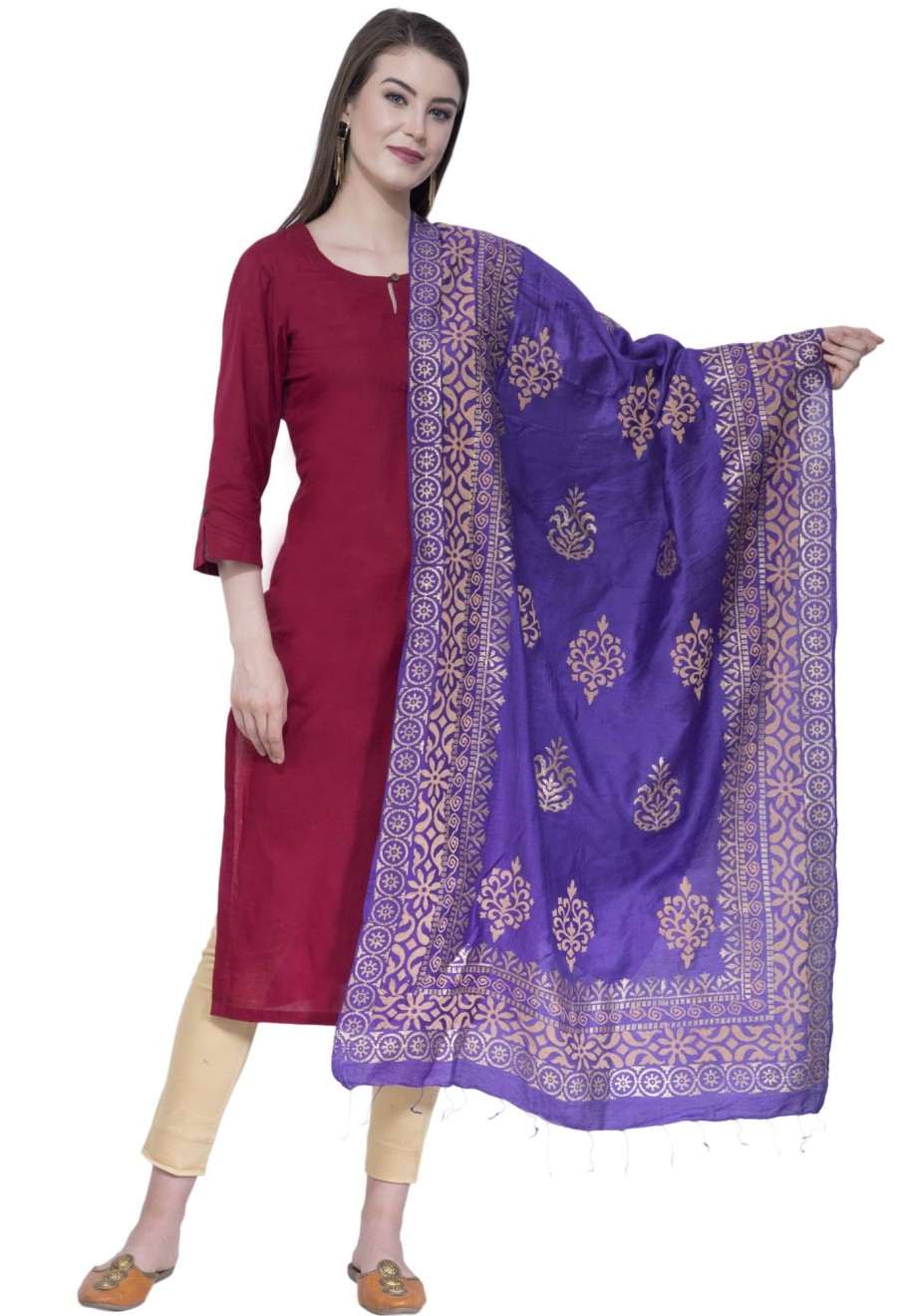 Women AR Silks | A R Silk Color Chanderi Gold Print Dupattas And Chunnis Purple