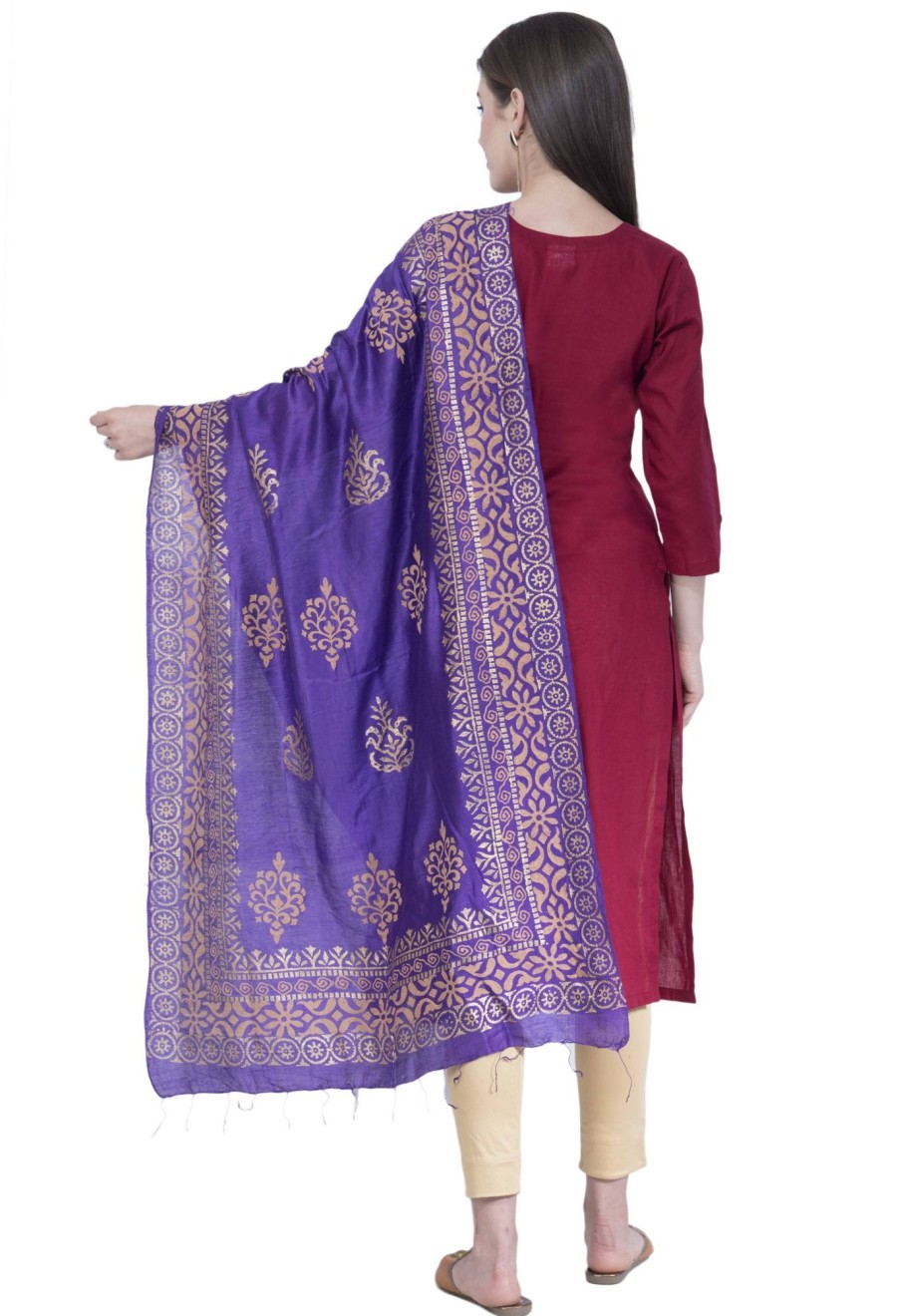 Women AR Silks | A R Silk Color Chanderi Gold Print Dupattas And Chunnis Purple