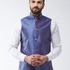 Men Sojanya | Men'S Silk Blend Royal Blue U0026 Gold Self Design Nehru Jacket - Sojanya