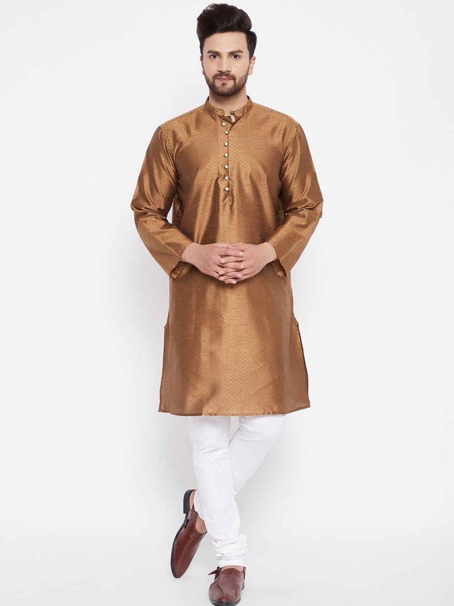 Men EVEN APPARELS | Men'S Woven Design Straight Kurta - Even Apparels Brown