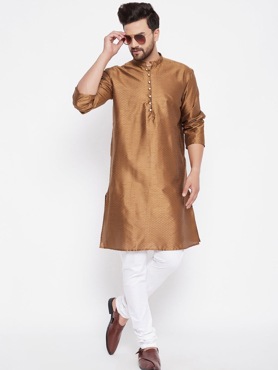 Men EVEN APPARELS | Men'S Woven Design Straight Kurta - Even Apparels Brown