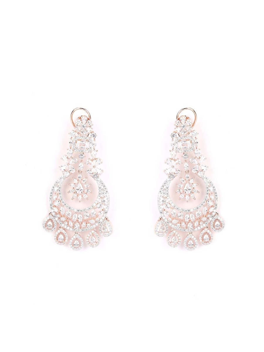 Jewellery Priyaasi | Women'S American Diamond Rose Gold Plated Crescent Drop Earring - Priyaasi