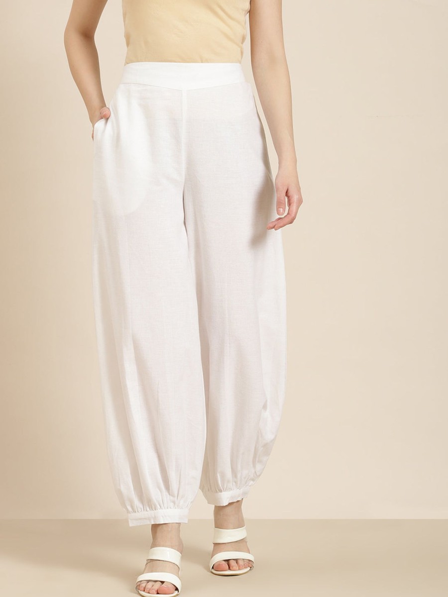 Women Juniper | Women'S Cotton Flex Solid Stylized Dhoti Pant - Juniper White