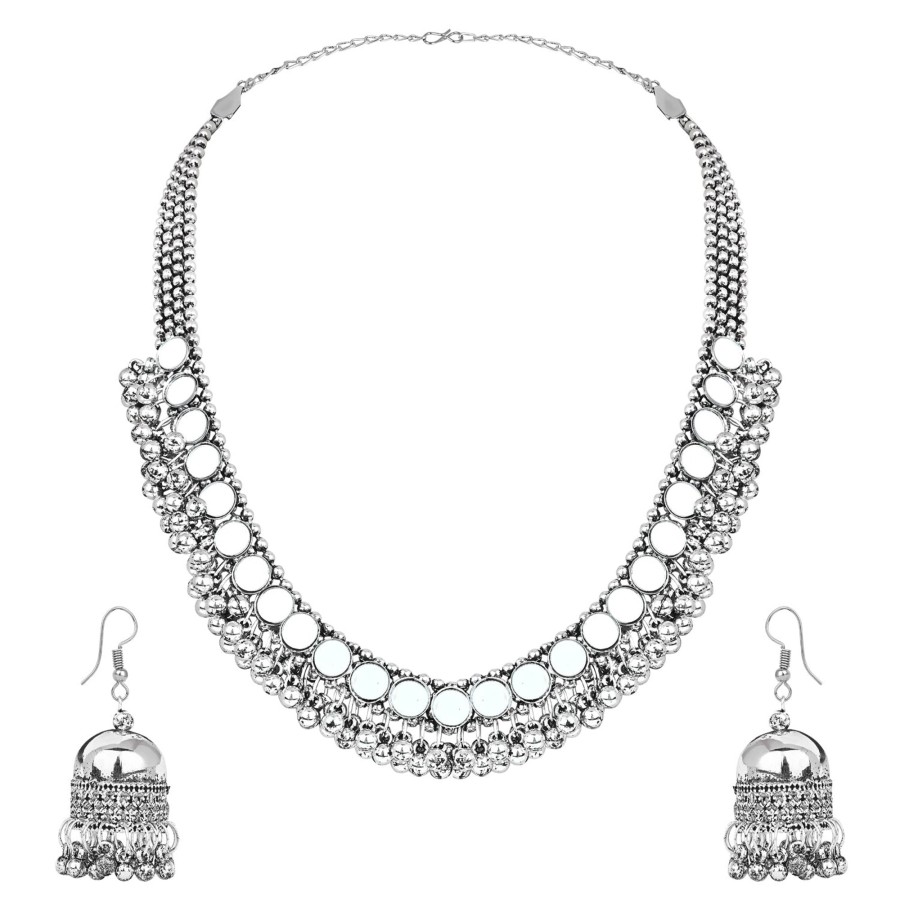 Jewellery I Jewels | Women'S Navratri Ethnic Stylish Boho Silver Chain Pendant Long Necklace Jewellery Set - I Jewels Oxidised