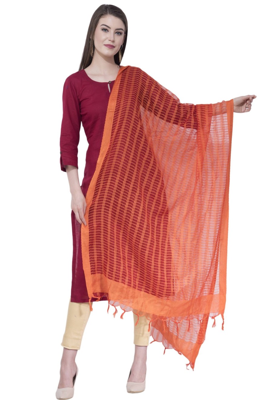 Women AR Silks | A R Silk Color Regular Dupatta Dupattas And Chunnis Orange