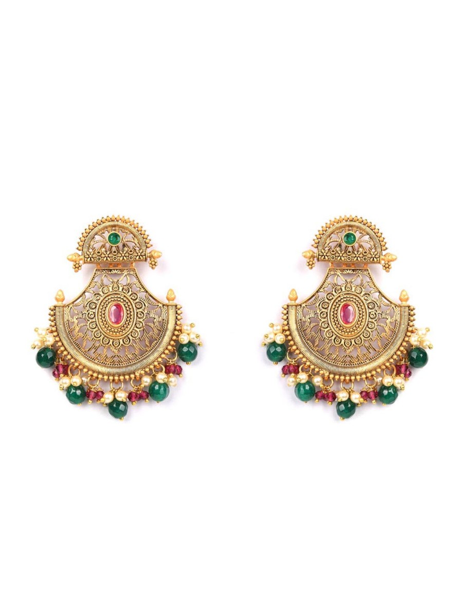 Jewellery Priyaasi | Women'S Multi Color Stones Beads Pearls Gold Plated Chandbali Earring - Priyaasi