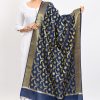 Women Moeza | Women'S Banarsi Silk Floral Woven Design Navy Dupatta - Moeza Blue